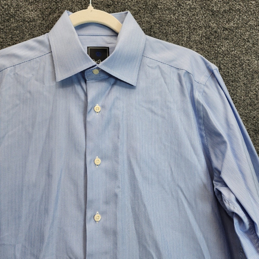 David Donahue Mens Blue Micro Pattern French Cuff Dress Shirt 16 34/35 Trim Fit